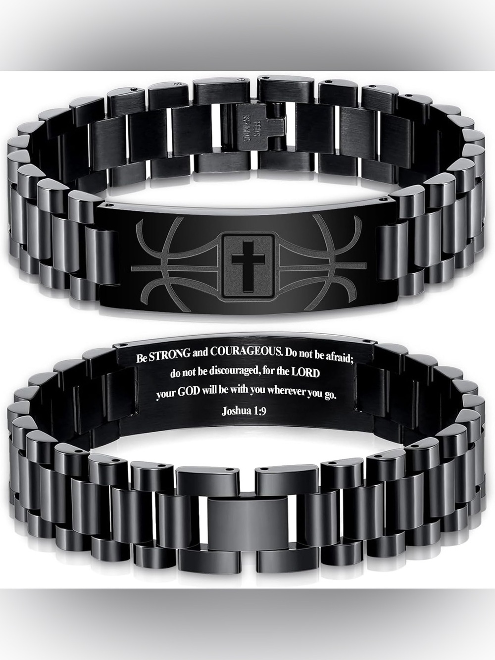 Fashion Jewelry Black Stainless Steel Cross Basketball Link Bracelet